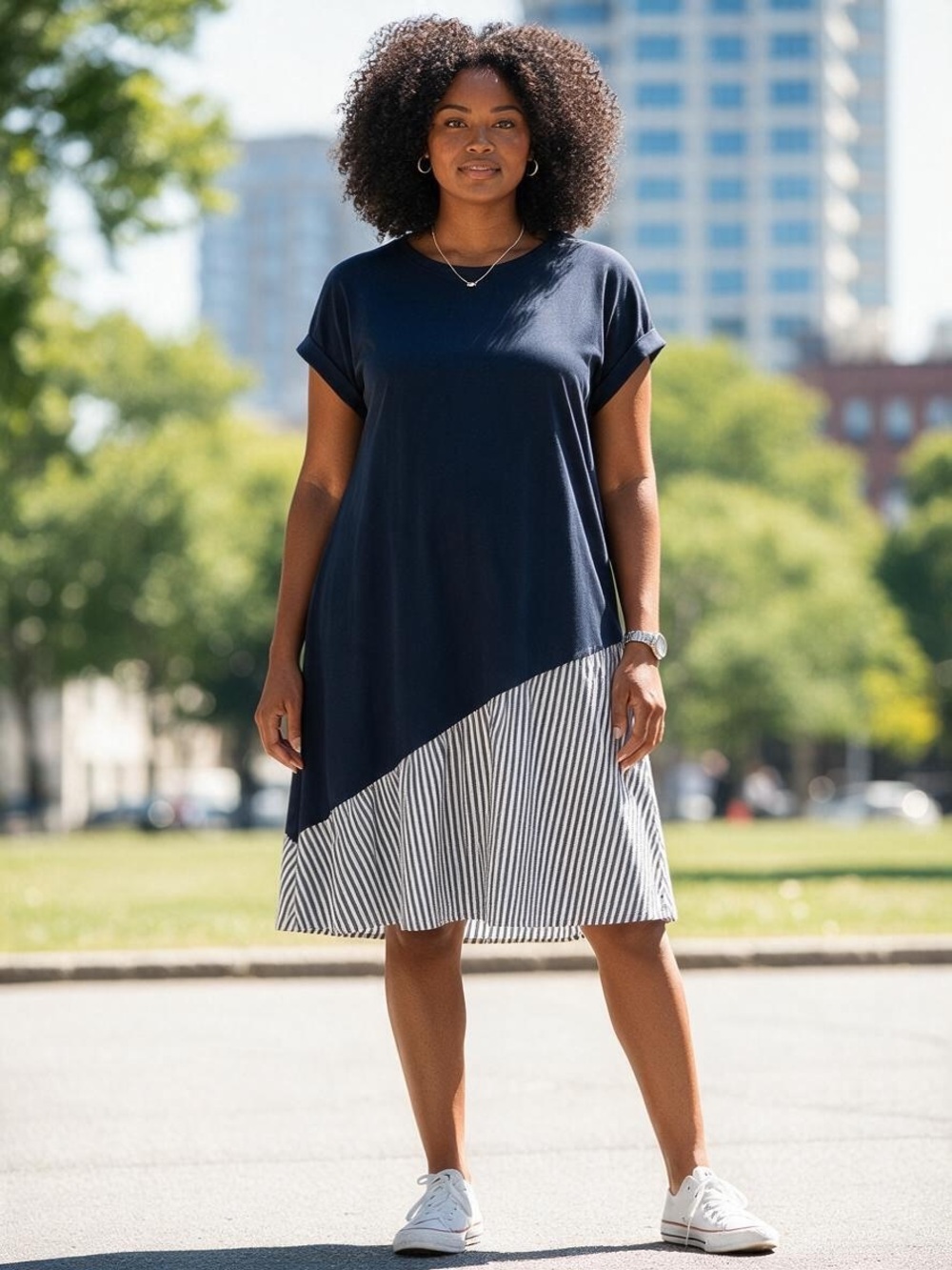 Anthropologie Daily Practice Final Lap Short-Sleeve Twofer Midi Dress L Cotton